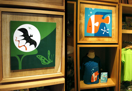 Rainforest and Aquarium display panels, t-shirts, notebooks in the main store.